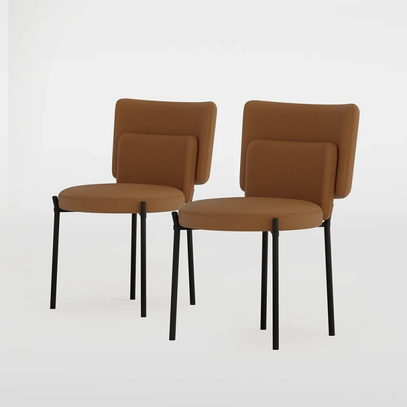 Modern Minimalist Orange Dining Chair(Set of 2) wish Black Carbon Steel Legs, Technology Leather,31.5"