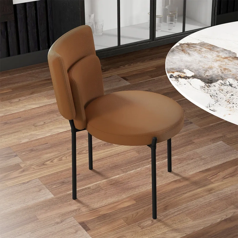 Modern Minimalist Orange Dining Chair(Set of 2) wish Black Carbon Steel Legs, Technology Leather,31.5"