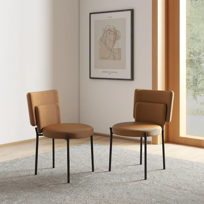 Modern Minimalist Orange Dining Chair(Set of 2) wish Black Carbon Steel Legs, Technology Leather,31.5"