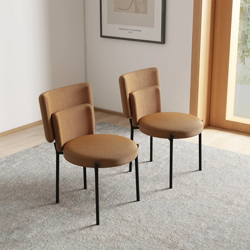 Modern Minimalist Orange Dining Chair(Set of 2) wish Black Carbon Steel Legs, Technology Leather,31.5"