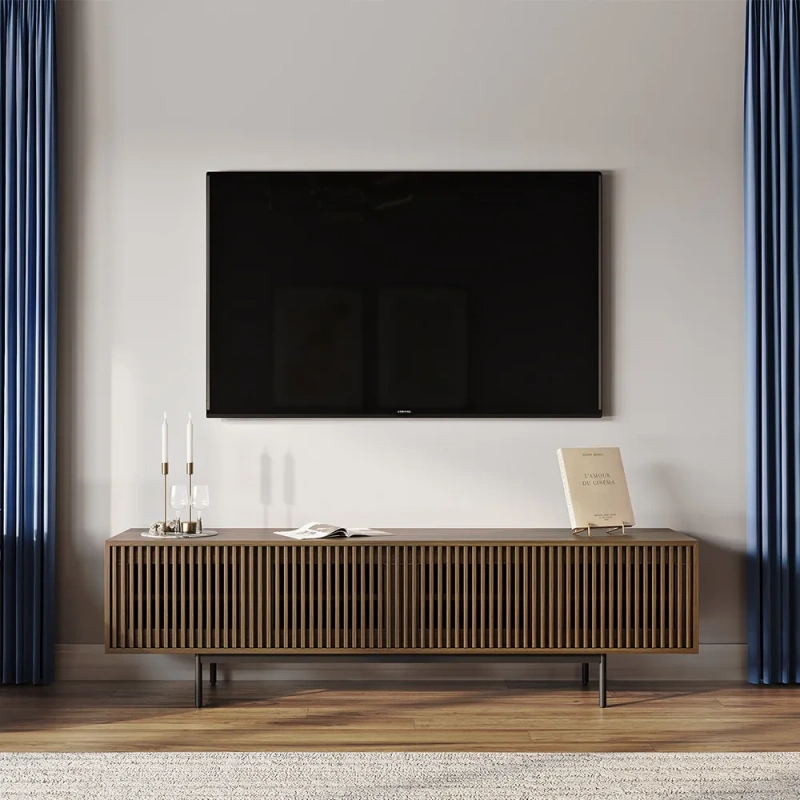 VISION - Mid-Century Modern TV Stand wish Vertical Slatted Design Made Stylish