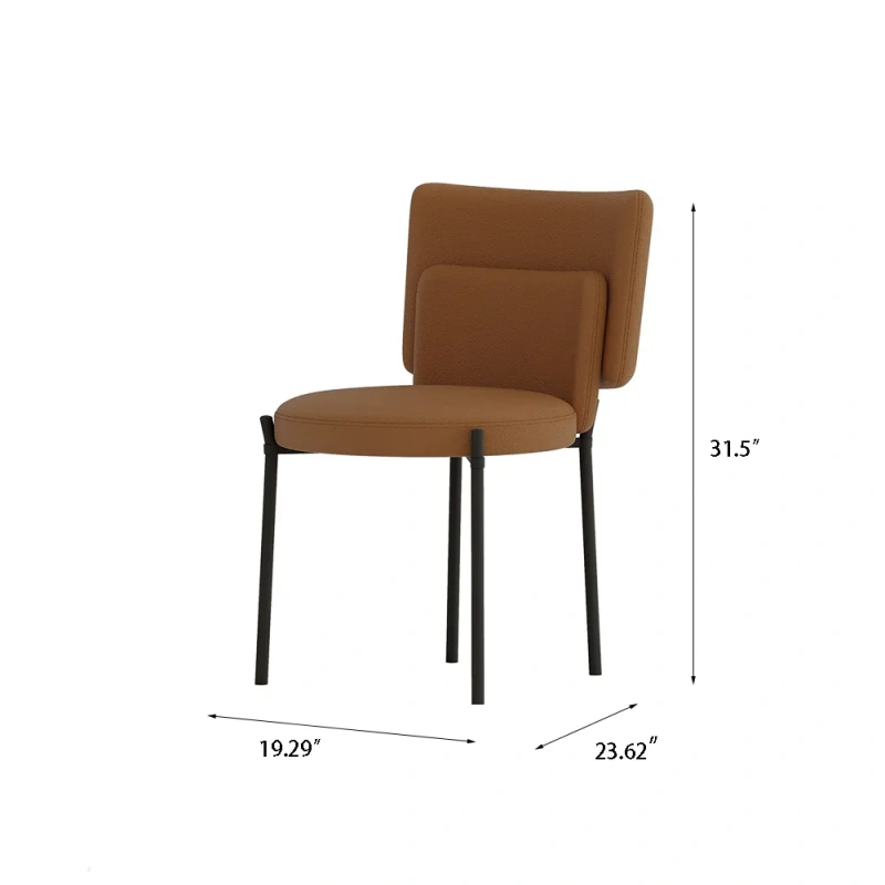 Modern Minimalist Orange Dining Chair(Set of 2) wish Black Carbon Steel Legs, Technology Leather,31.5"
