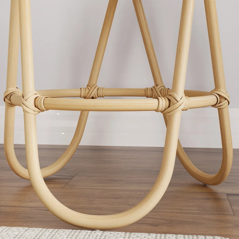 16.93" Modern Minimalist Weave Rattan Round Side Table wish Ash Wood, Original Wood Color