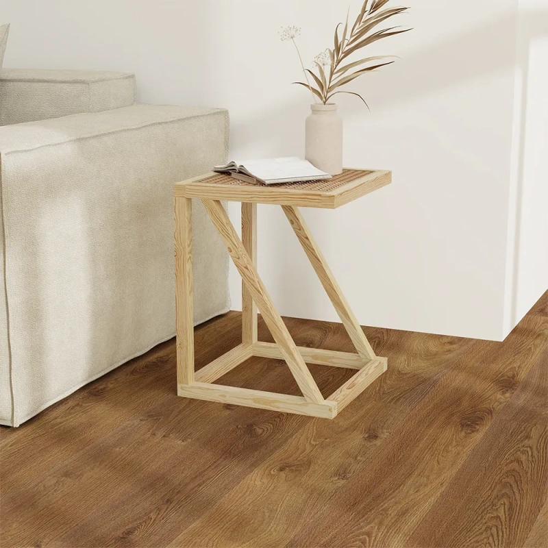 15.75" Modern Minimalist Weave Rattan Side Table wish Ash Wood Original Wood Color