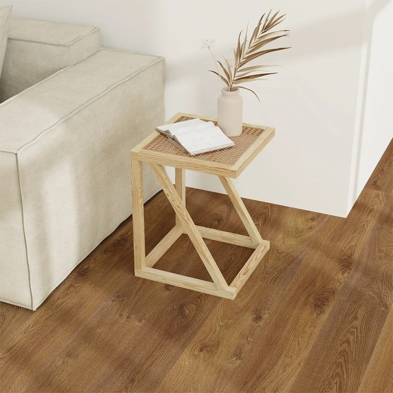 15.75" Modern Minimalist Weave Rattan Side Table wish Ash Wood Original Wood Color