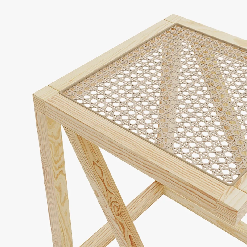15.75" Modern Minimalist Weave Rattan Side Table wish Ash Wood Original Wood Color