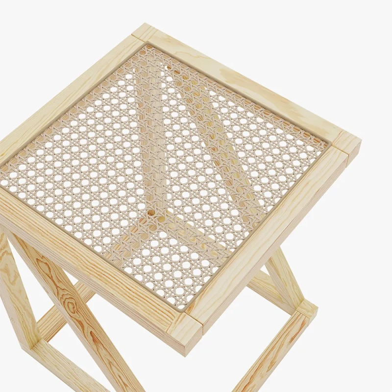 15.75" Modern Minimalist Weave Rattan Side Table wish Ash Wood Original Wood Color