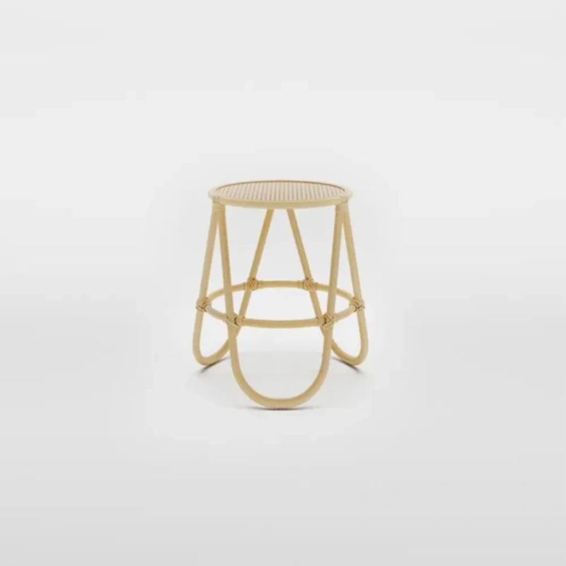 16.93" Modern Minimalist Weave Rattan Round Side Table wish Ash Wood, Original Wood Color