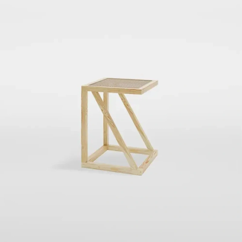 15.75" Modern Minimalist Weave Rattan Side Table wish Ash Wood Original Wood Color