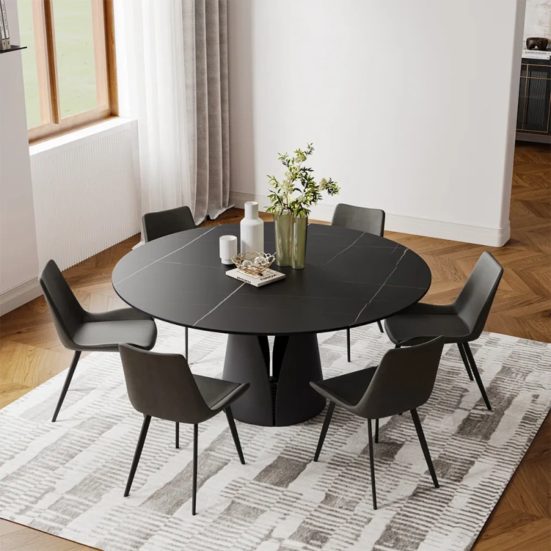 59.06" Modern Black Round Dining Table For 6