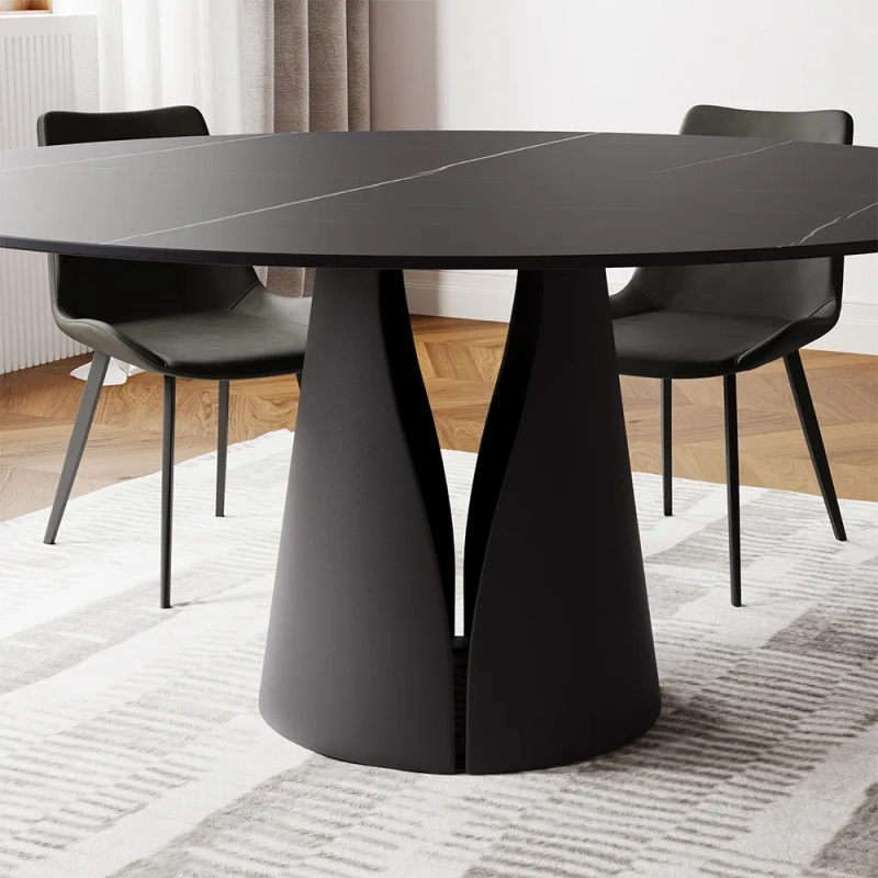 59.06" Modern Black Round Dining Table For 6