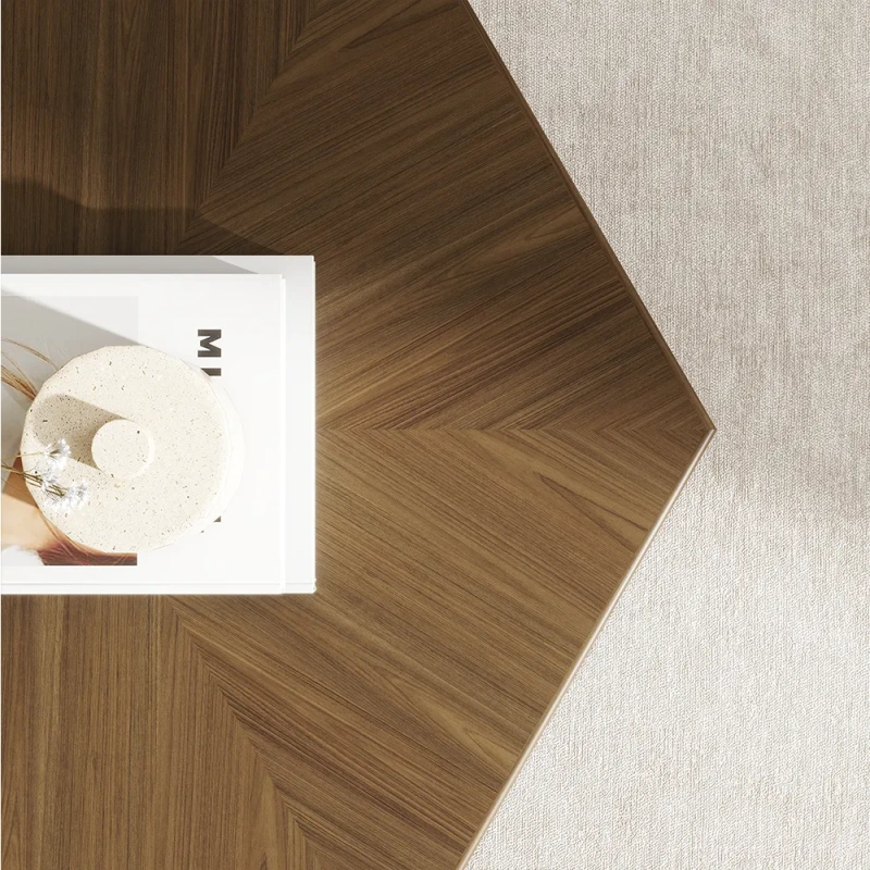 35.43" Modern Luxury Walnut Hexagonal Coffee Table wish Rubber Wood Tabletop with Adjustable Brass Legs