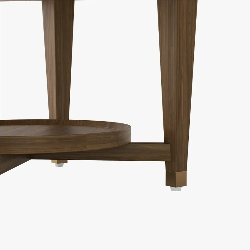 35.43" Modern Luxury Walnut Hexagonal Coffee Table wish Rubber Wood Tabletop with Adjustable Brass Legs