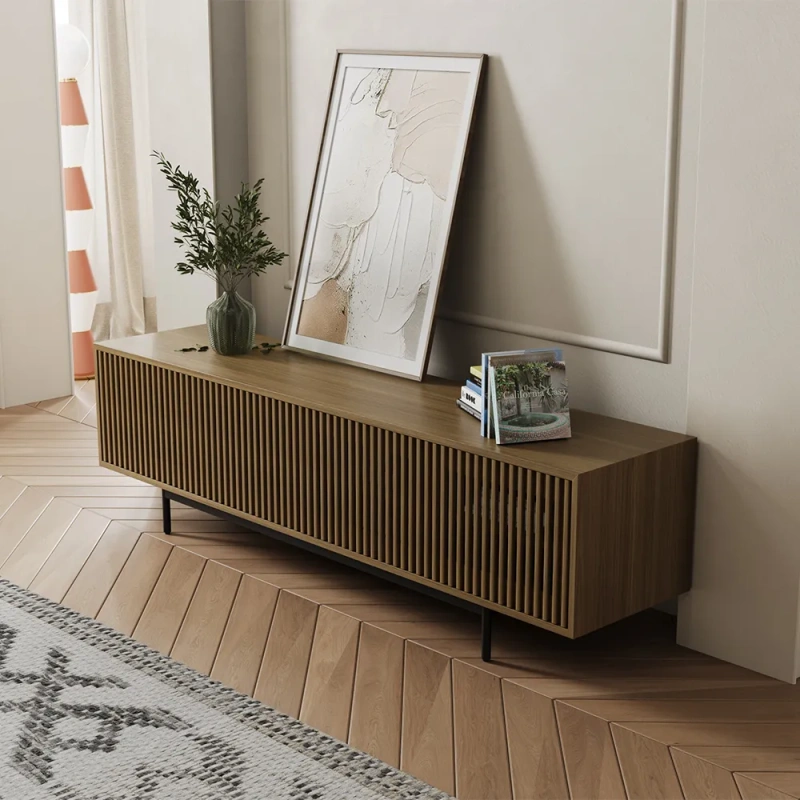 VISION - Mid-Century Modern TV Stand wish Vertical Slatted Design Made Stylish