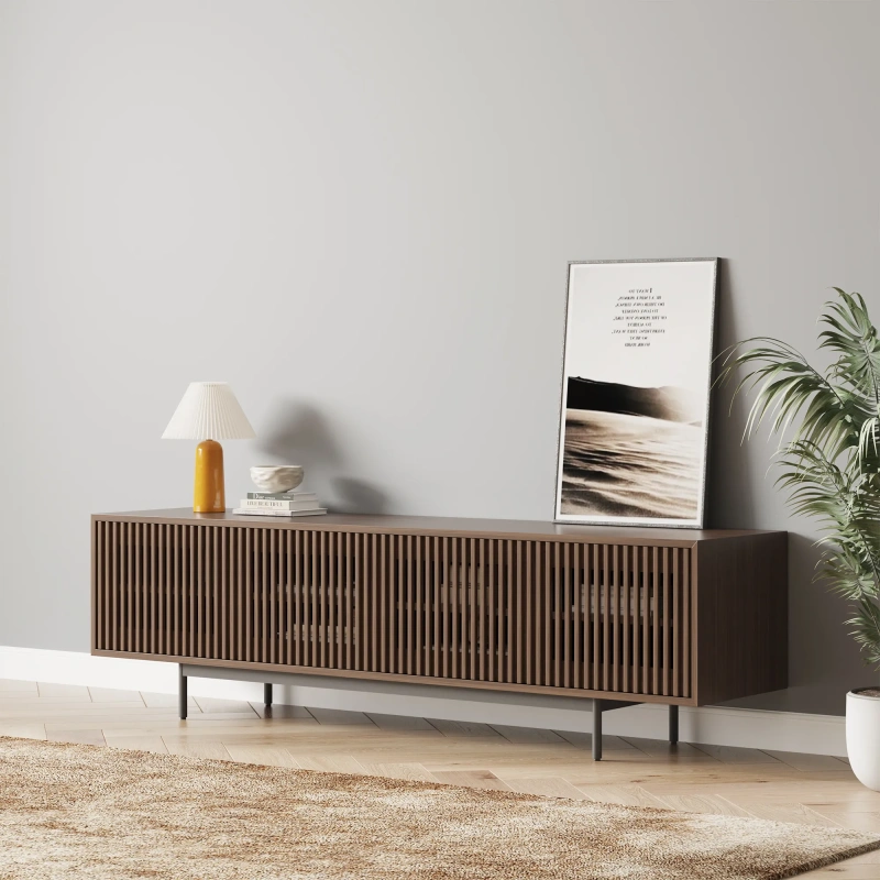 VISION - Mid-Century Modern TV Stand wish Vertical Slatted Design Made Stylish