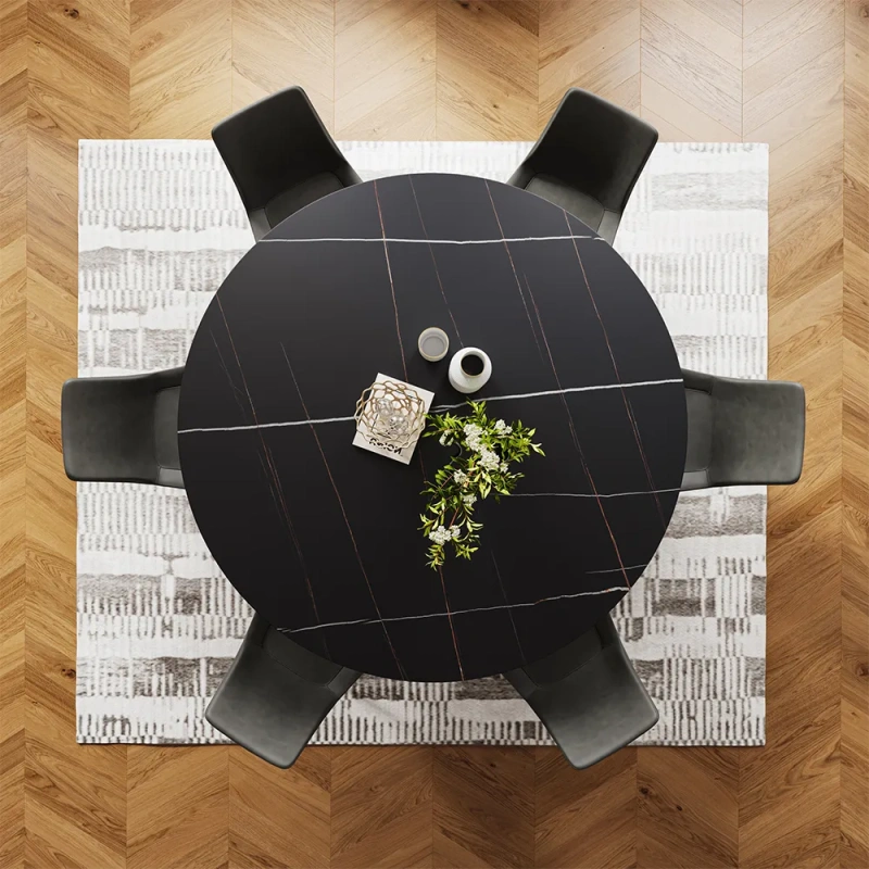 59.06" Modern Black Round Dining Table For 6