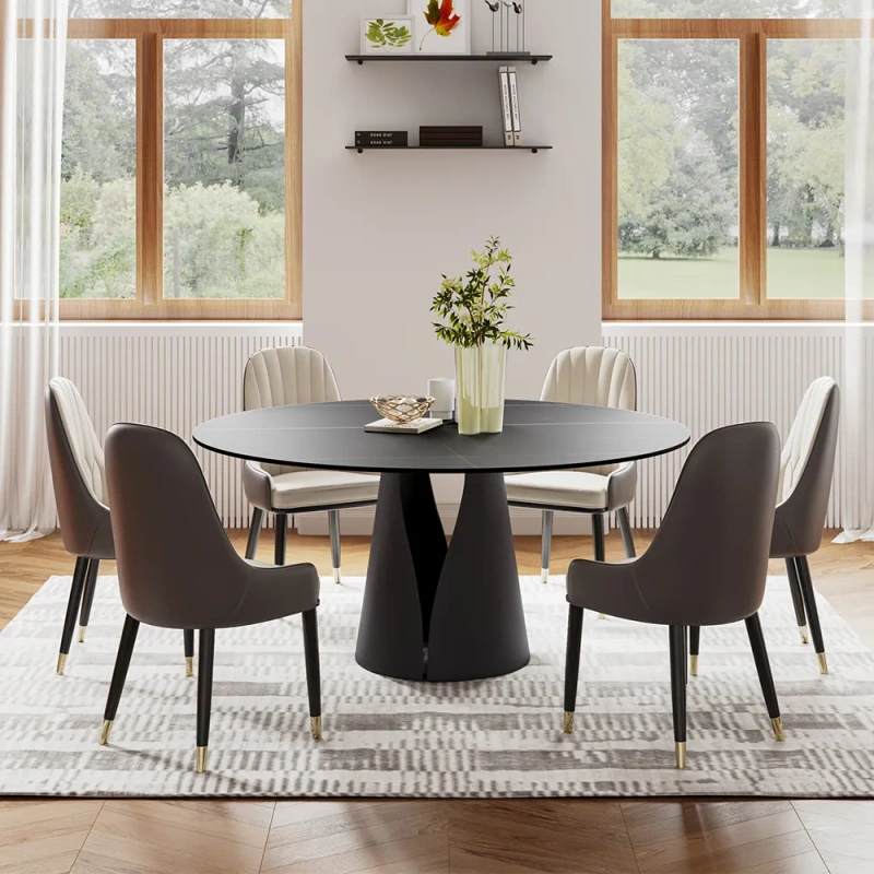59.06" Modern Black Round Dining Table For 6