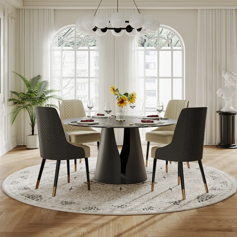 59.06" Modern Black Round Dining Table For 6