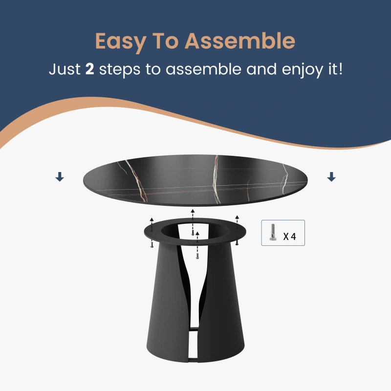 59.06" Modern Black Round Dining Table For 6