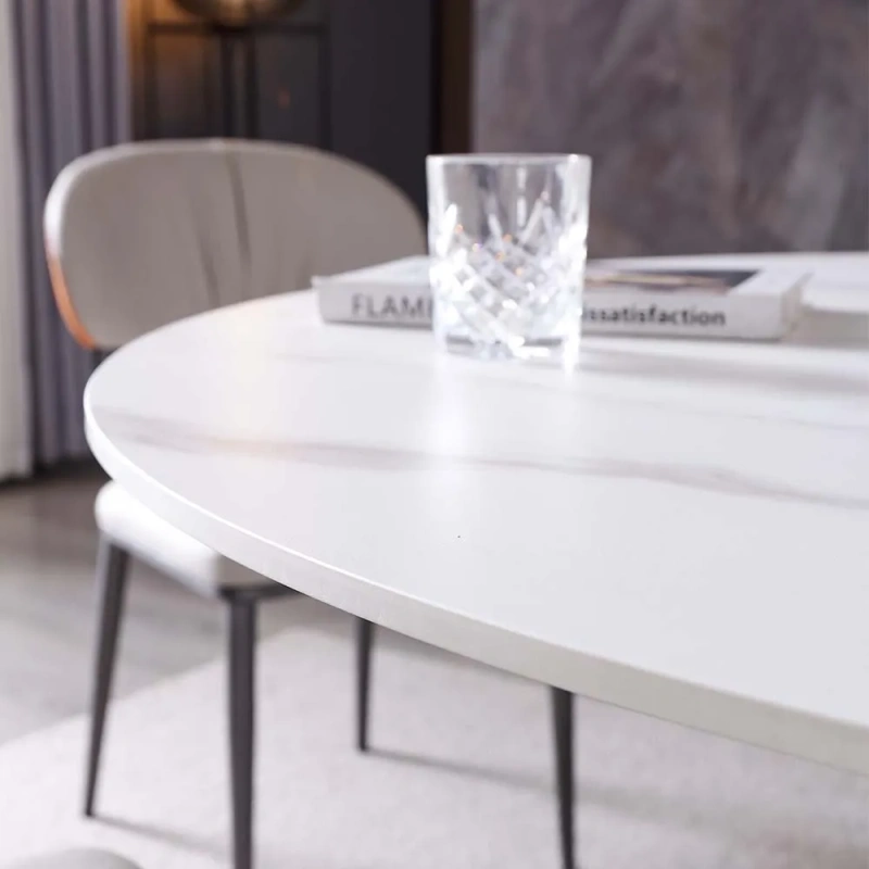 47.24"Modern Minimalist Tulip Pedestal Round Dining Table for 4-6 wish White Matte Sintered Stone Tabletop, Stainless Steel Base