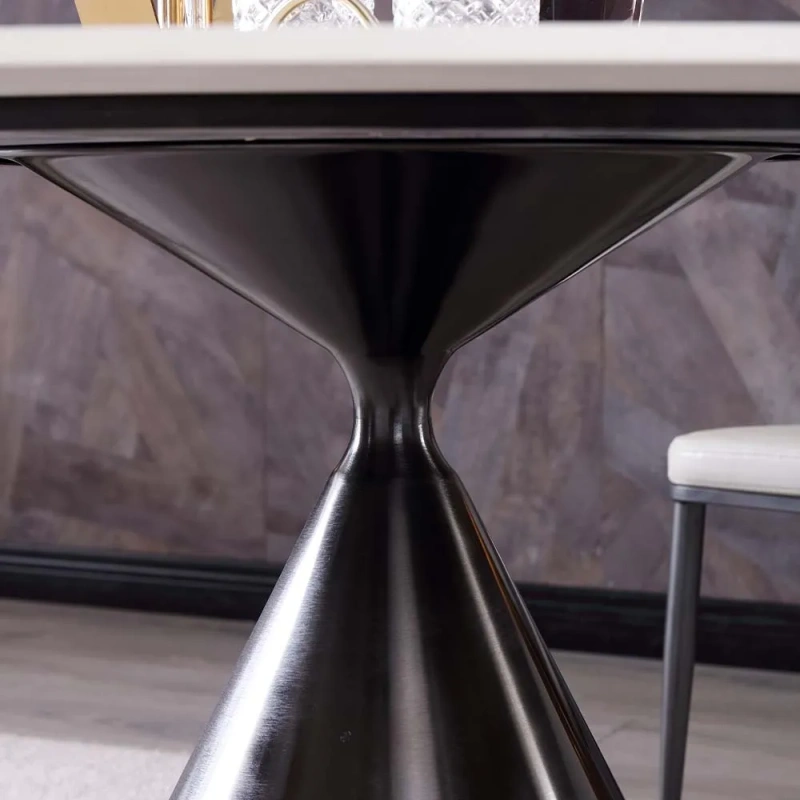 47.24"Modern Minimalist Tulip Pedestal Round Dining Table for 4-6 wish White Matte Sintered Stone Tabletop, Stainless Steel Base