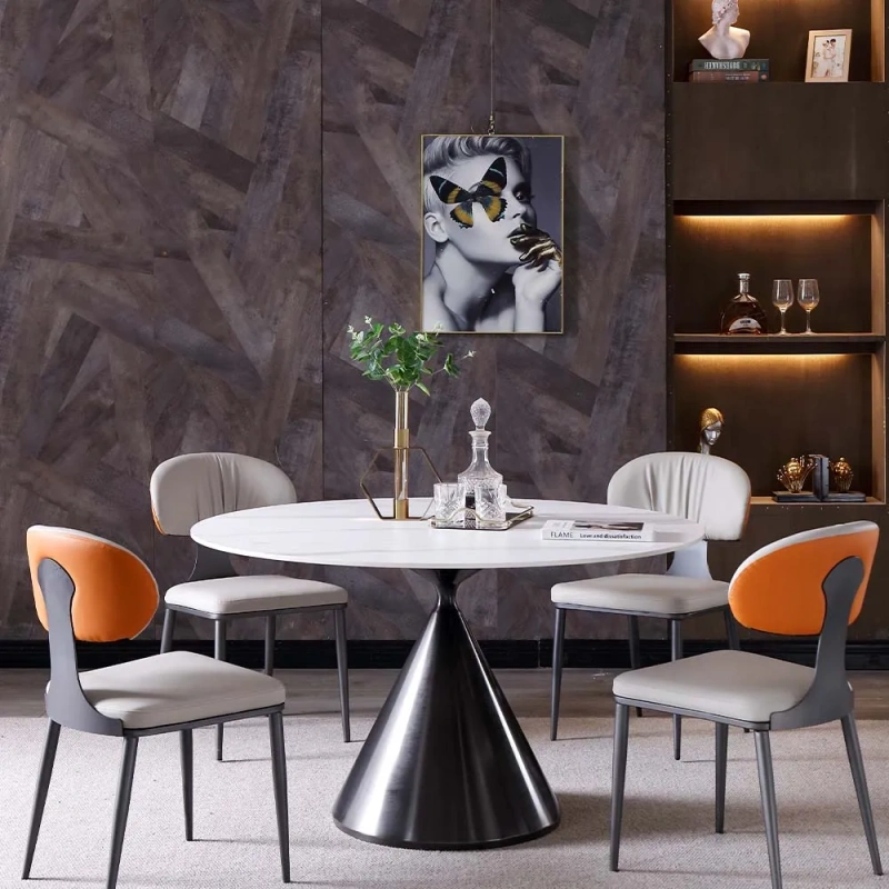 47.24"Modern Minimalist Tulip Pedestal Round Dining Table for 4-6 wish White Matte Sintered Stone Tabletop, Stainless Steel Base