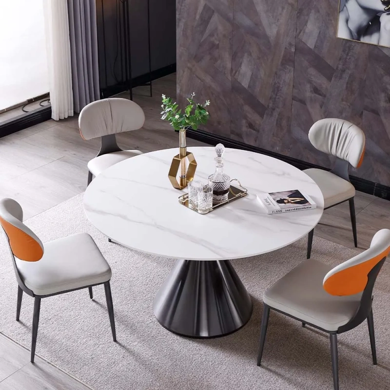 47.24"Modern Minimalist Tulip Pedestal Round Dining Table for 4-6 wish White Matte Sintered Stone Tabletop, Stainless Steel Base