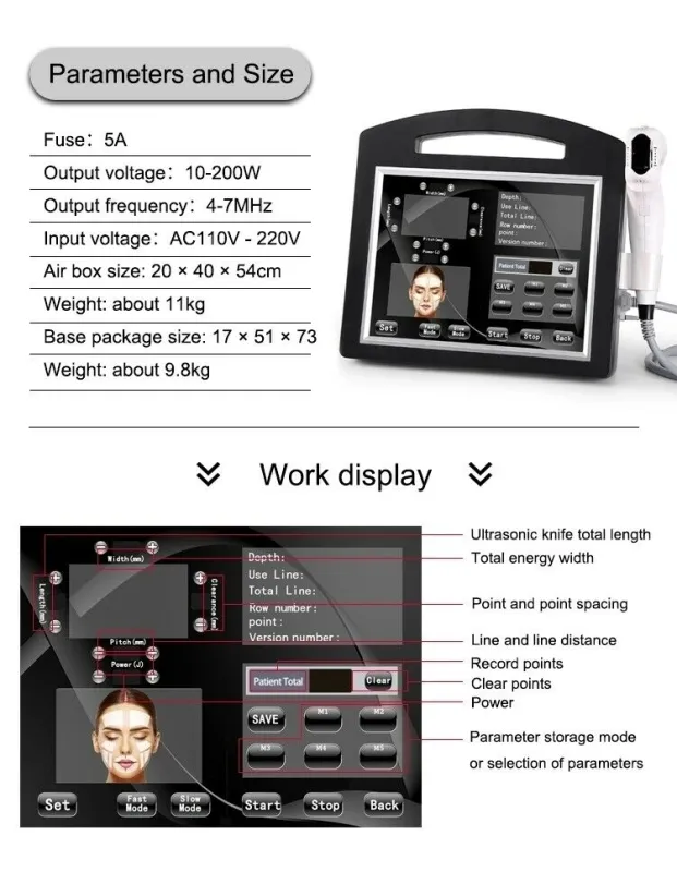 Professional Beauty Equipment 4D 12 Lines 20000 Shots High Intensity Focused Ultrasound Hifu Machine Skin SMAS Face Body Slimming Wrinkle Removal
