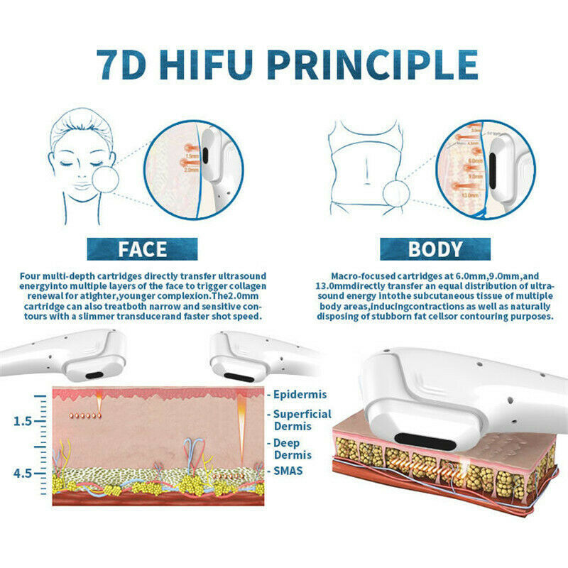 Ultrasonic 7D Hifu Machine with 7pcs Cartridges Face Skin Tightening Body Slimming Wrinkle Removal Skin Care Rejuvenation