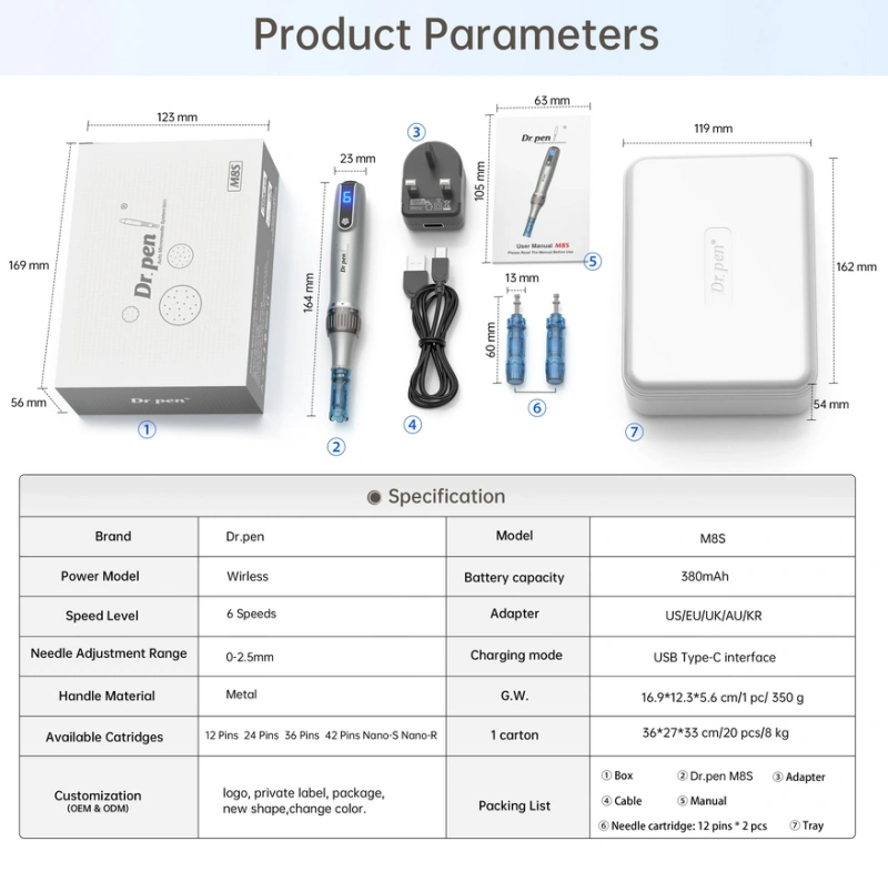 Latest Home Use Equipment Micro Needle Beauty Tools Dr.pen M8S Medical Grade Wireless Derma Stamp Microneedling Pen Skin Care MTS