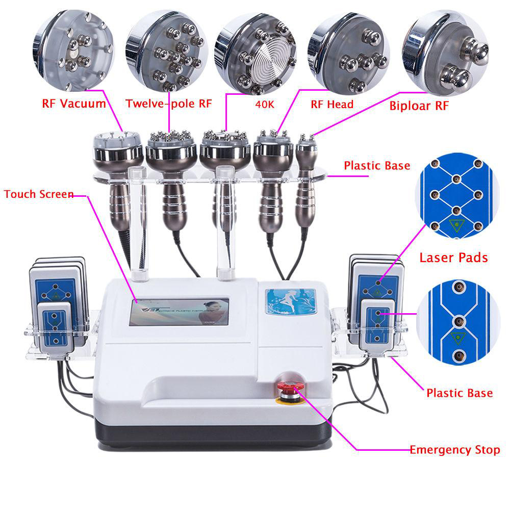 Hot Product 6 in 1 Vacuum Laser Radio Frequency Multi-polar  RF 40K Cavi Lipo Slimming Ultrasonic Liposuction Cavitation Machine For Spa