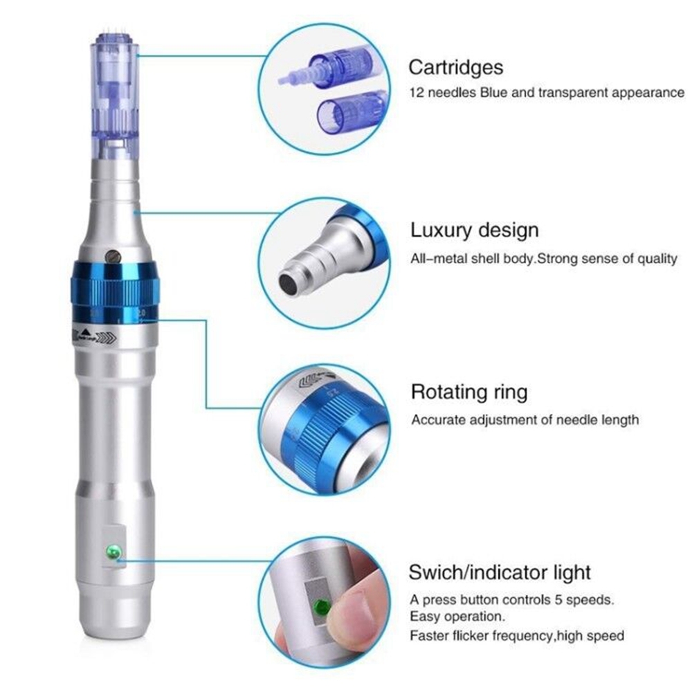 12Pcs Electric Dr.Pen A6 Permanente Microblading Tattoo Needles Pen Makeup Machine Eyebrows Eyeliner Lips Micro Needling One Battery With QR Code
