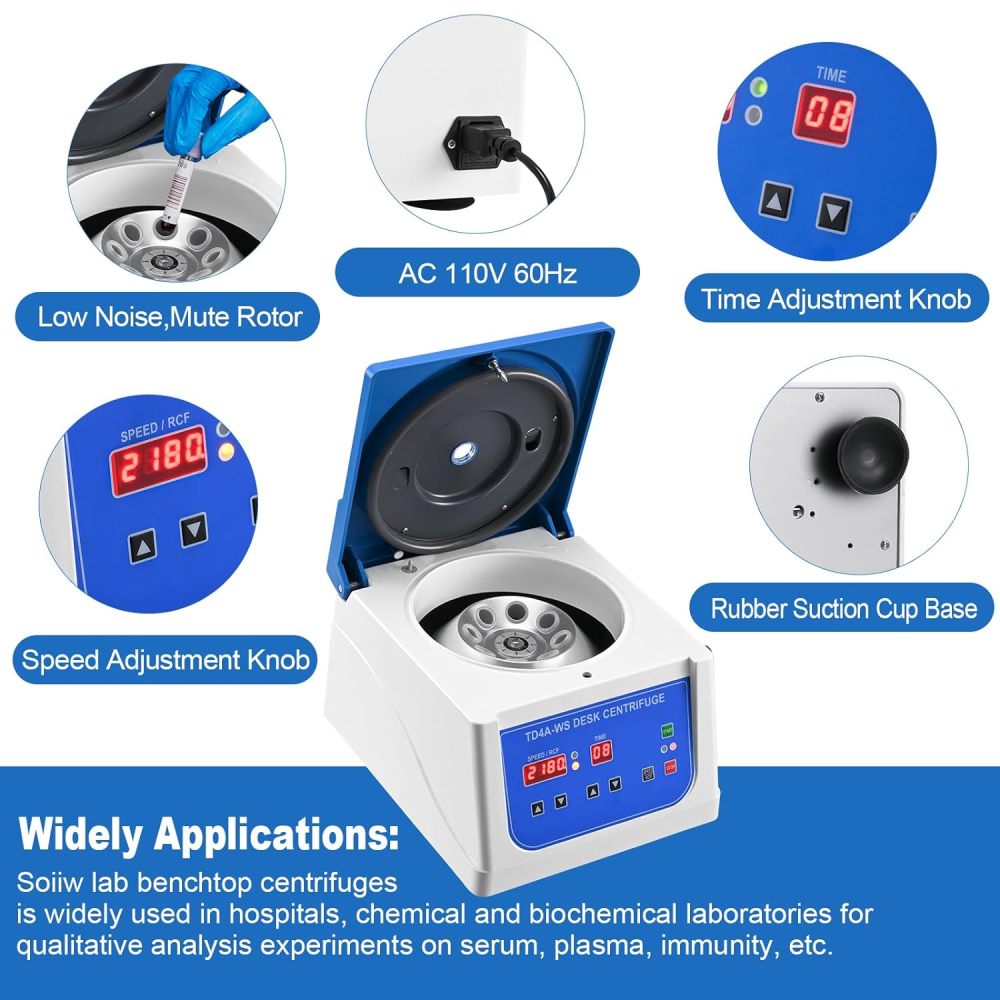 PRP Centrifuge Lab Desktop Centrifuge Machine with 12x15ML Place Rotor, 110 V Variable Speed 500-4,000 RPM Benchtop Centrifuge,90 Min Timer