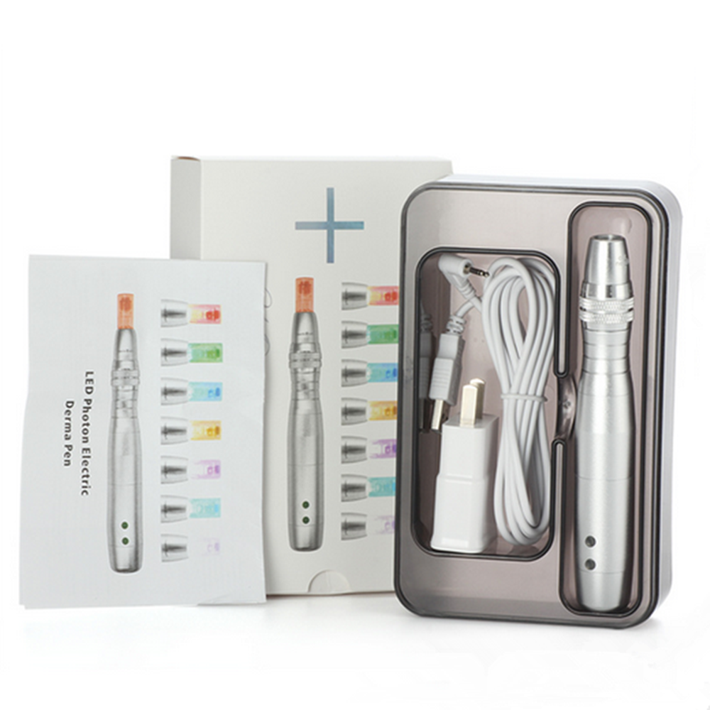 5pcs 7 Color Led Light Derma Pen Electricity Microneedling Machine Dr Pen Needle Cartridges Kit For BB Cream Glow Remove Acne