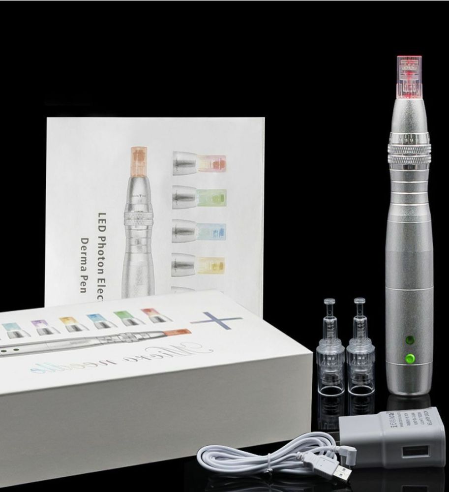 5pcs 7 Color Led Light Derma Pen Electricity Microneedling Machine Dr Pen Needle Cartridges Kit For BB Cream Glow Remove Acne