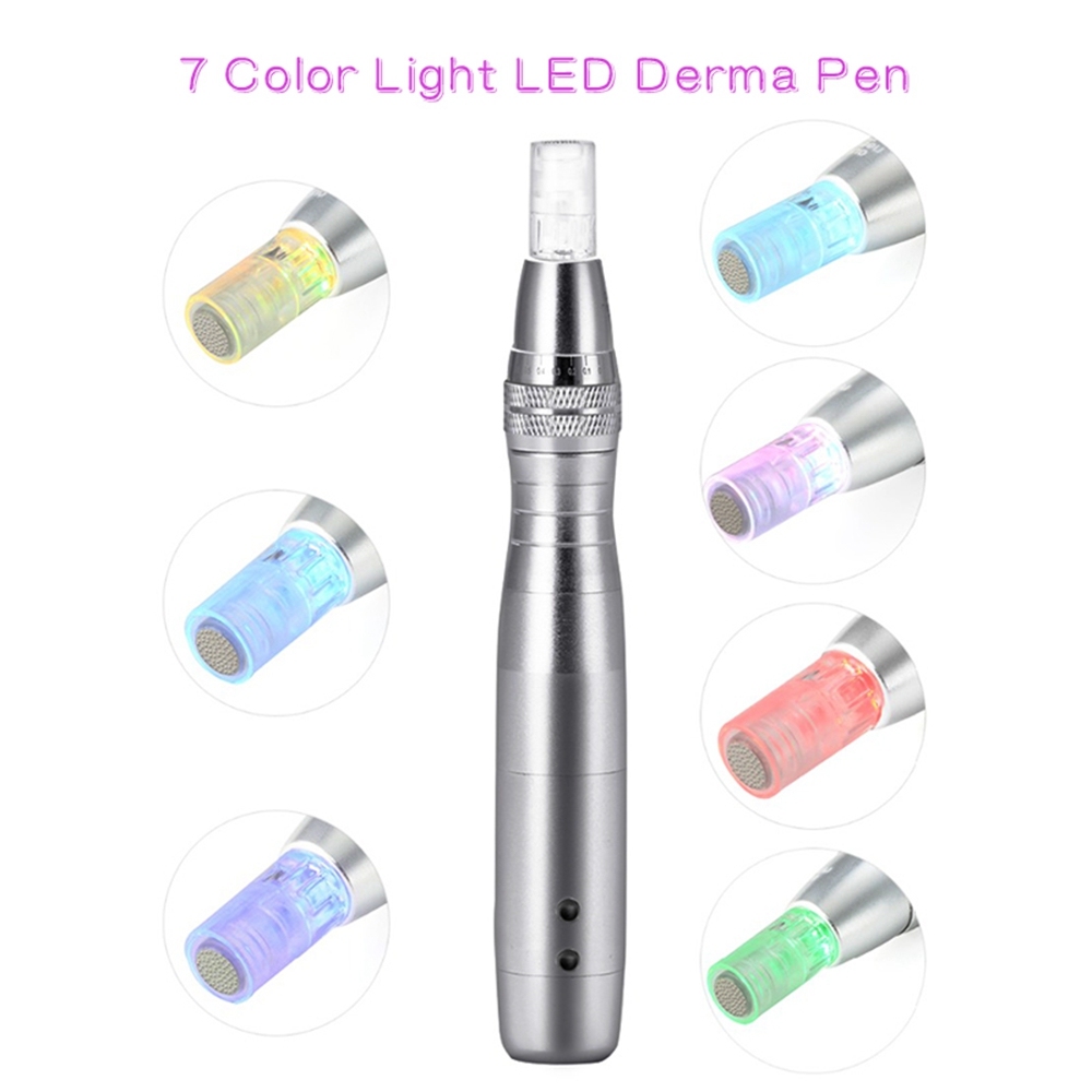 5pcs 7 Color Led Light Derma Pen Electricity Microneedling Machine Dr Pen Needle Cartridges Kit For BB Cream Glow Remove Acne