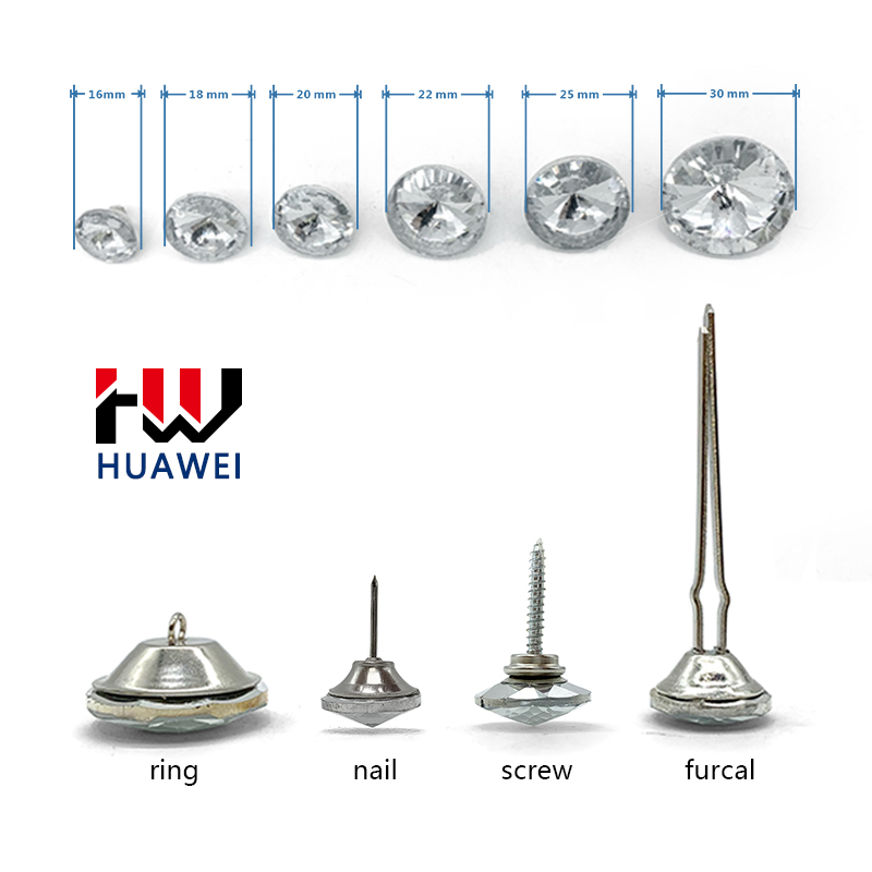 HUAWEI Bauhinia Clear Gem Custom Color Crystal Upholstery Button Gemstone Pattern Rhinestone Button With Iron Loop for Furniture