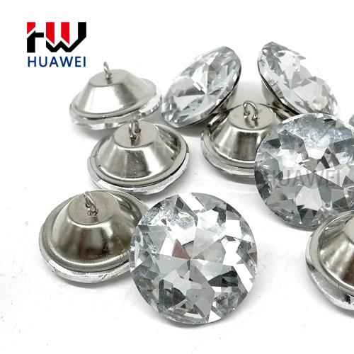HUAWEI Bauhinia Clear Gem Custom Color Crystal Upholstery Button Gemstone Pattern Rhinestone Button With Iron Loop for Furniture