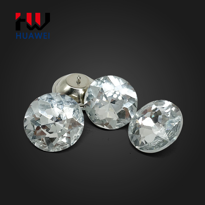 HUAWEI Bauhinia Clear Gem Custom Color Crystal Upholstery Button Gemstone Pattern Rhinestone Button With Iron Loop for Furniture