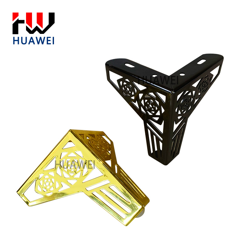 HUAWEI Plated Polished Y Shape Furniture Hardware Metal Sofa Foot Cabinet Base Foot Bed Legs Couch Leg with Rose Flower Pattern