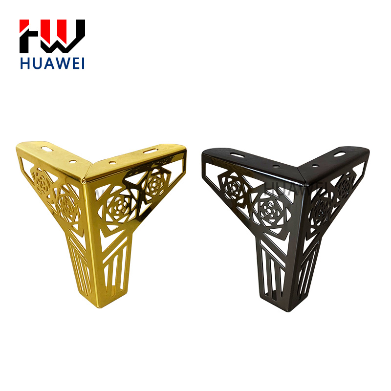 HUAWEI Plated Polished Y Shape Furniture Hardware Metal Sofa Foot Cabinet Base Foot Bed Legs Couch Leg with Rose Flower Pattern