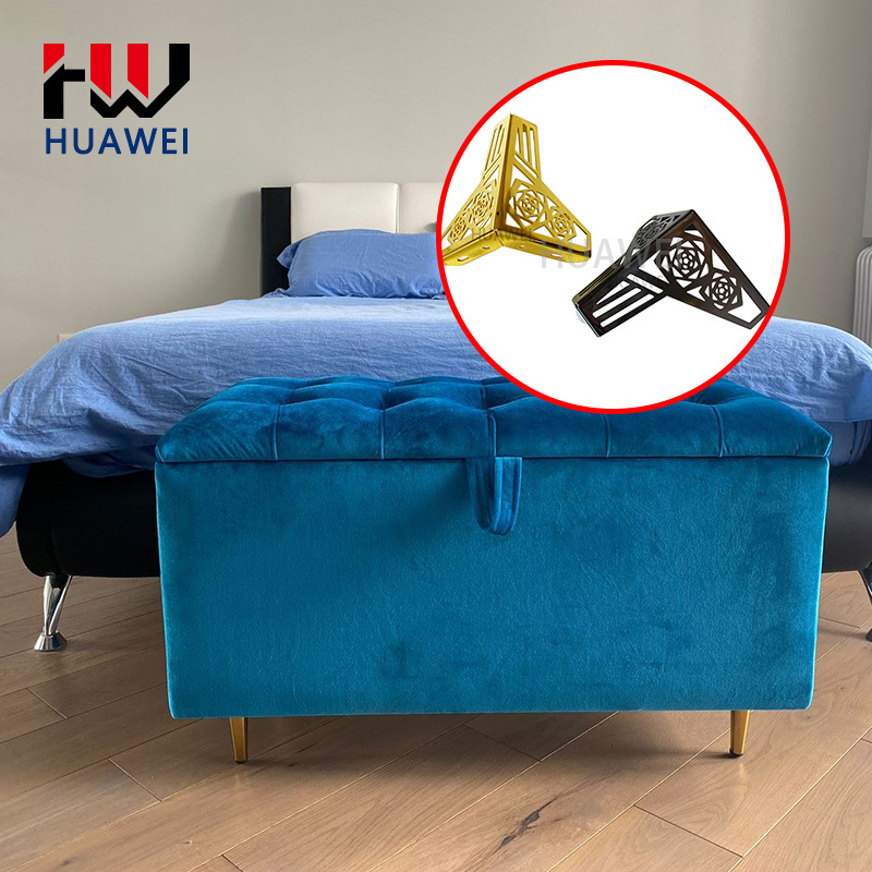 HUAWEI Plated Polished Y Shape Furniture Hardware Metal Sofa Foot Cabinet Base Foot Bed Legs Couch Leg with Rose Flower Pattern