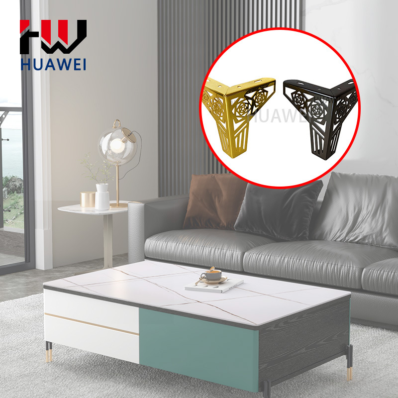 HUAWEI Plated Polished Y Shape Furniture Hardware Metal Sofa Foot Cabinet Base Foot Bed Legs Couch Leg with Rose Flower Pattern