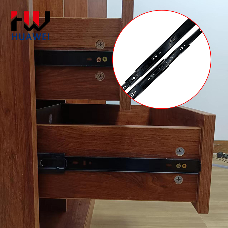 Huawei hardware 45mm Cushioning with Spring Slide Drawer Undermount Slides Full-extension 3 Fold Rebound Style Frame Ball Bearing Rails