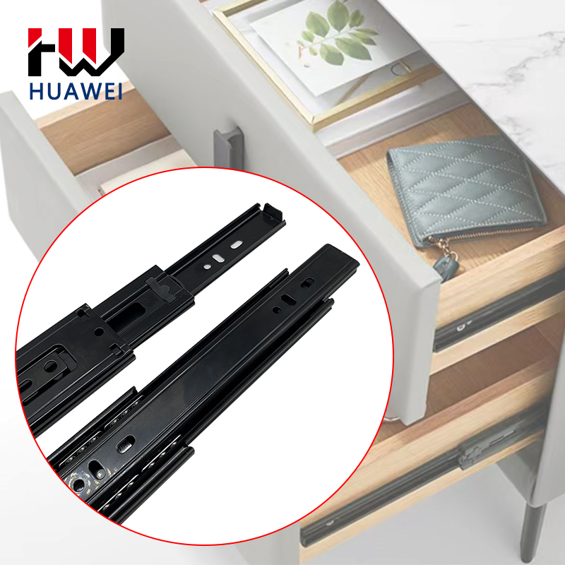 Huawei hardware 45mm Cushioning with Spring Slide Drawer Undermount Slides Full-extension 3 Fold Rebound Style Frame Ball Bearing Rails
