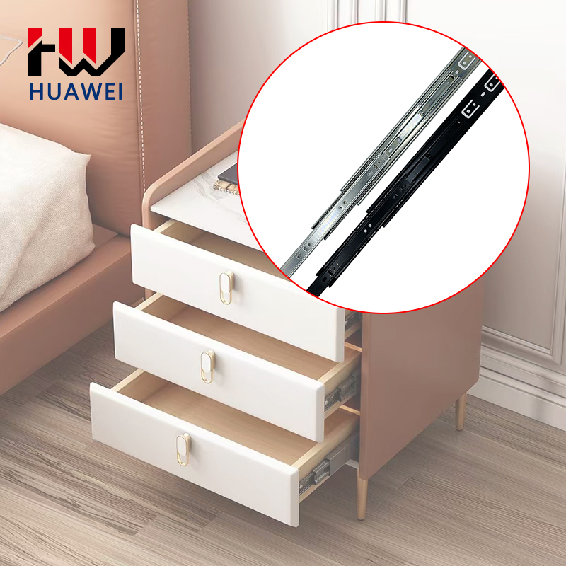 Huawei hardware 45mm Furniture Hardware Full extension 3 fold slides furniture hardware ball bearing drawer slides kitchen cabinet