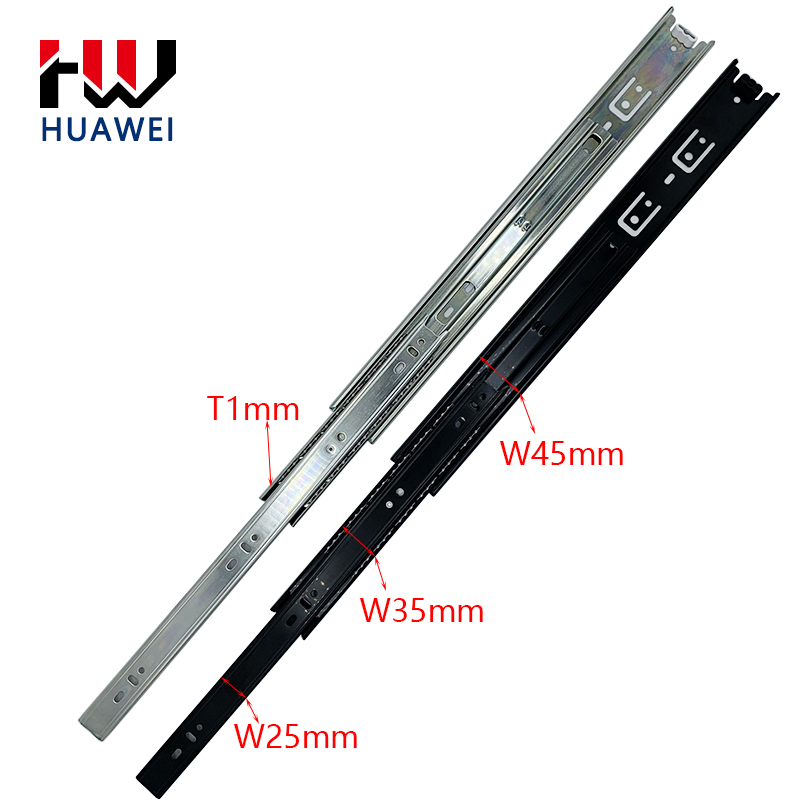 Huawei hardware 45mm Furniture Hardware Full extension 3 fold slides furniture hardware ball bearing drawer slides kitchen cabinet