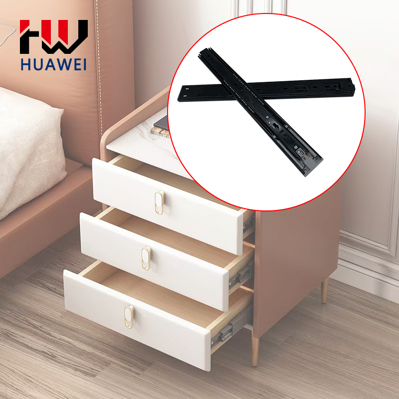 Huawei hardware 45mm Cushioning with Spring Slide Drawer Undermount Slides Full-extension 3 Fold Rebound Style Frame Ball Bearing Rails