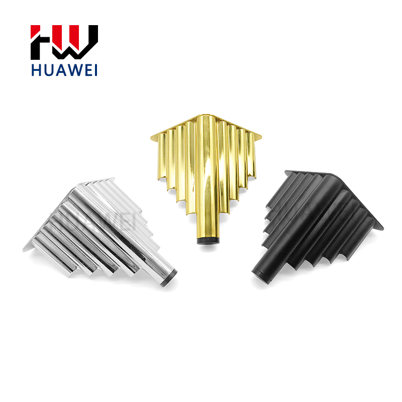桦炜硬件最新款金属黑色橱柜桌脚三角金色沙发脚黑色橡胶