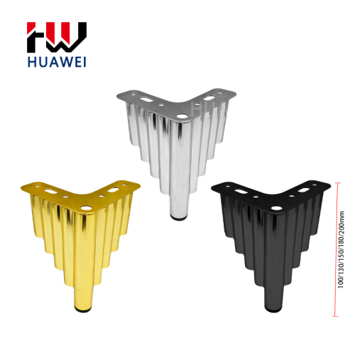 Huawei hardware Newest style metal black color cabinet table feet triangle golden sofa legs with black rubber